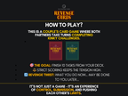 Revenge Cards how-to-play graphic explaining turns, kinky challenges, scoring, and the revenge twist mechanic