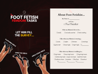Survey preview graphic for Foot Fetish Femdom Tasks, showing a foot fetish preference checklist with different heel and footwear options