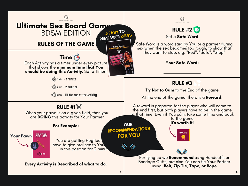 BDSM Board Sex Game for Couples - Physical Version.