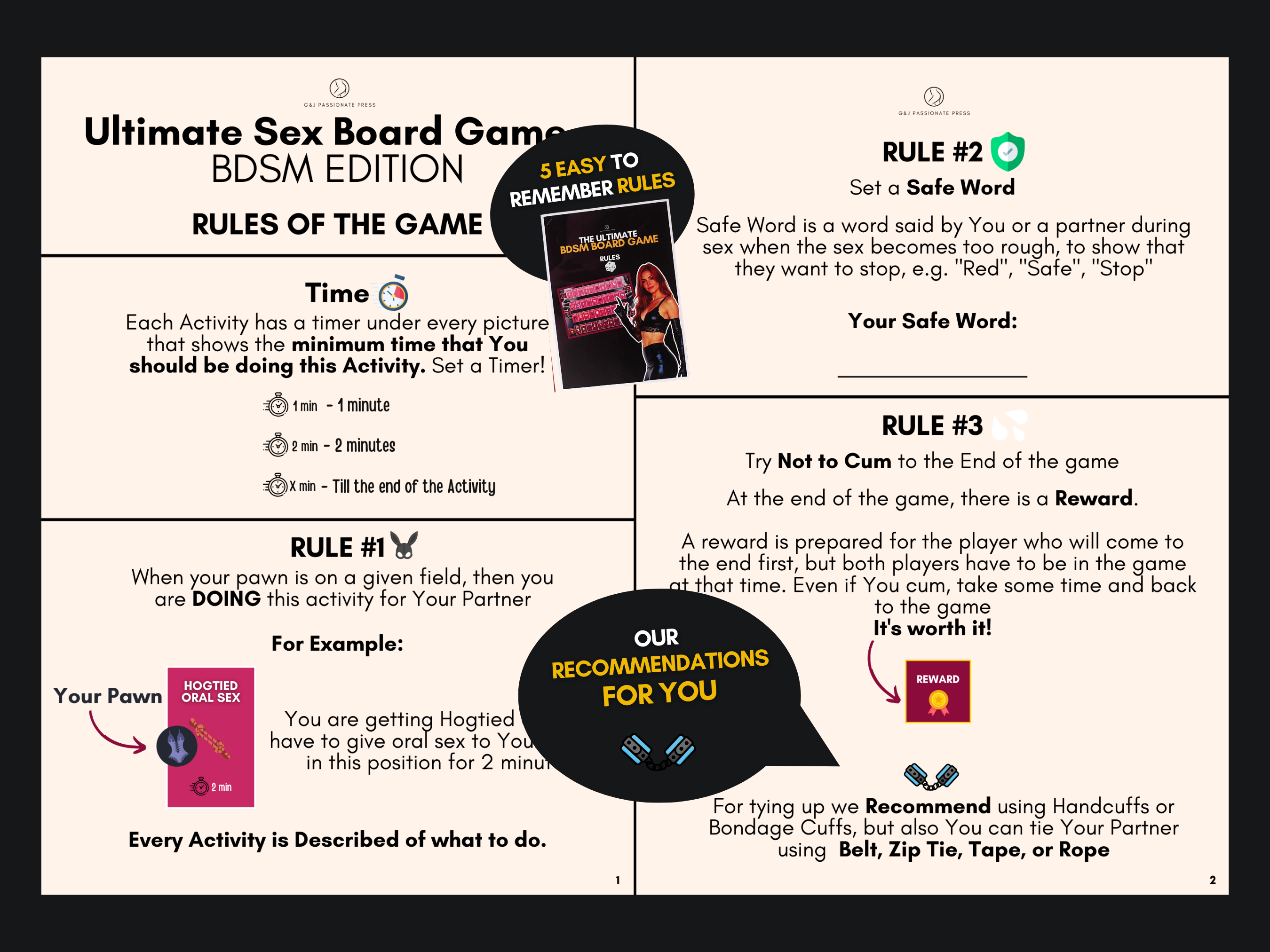 BDSM Board Sex Game for Couples - Physical Version.
