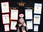 Discover Your Kink card game preview showing kink cards for her and him with sample prompts
