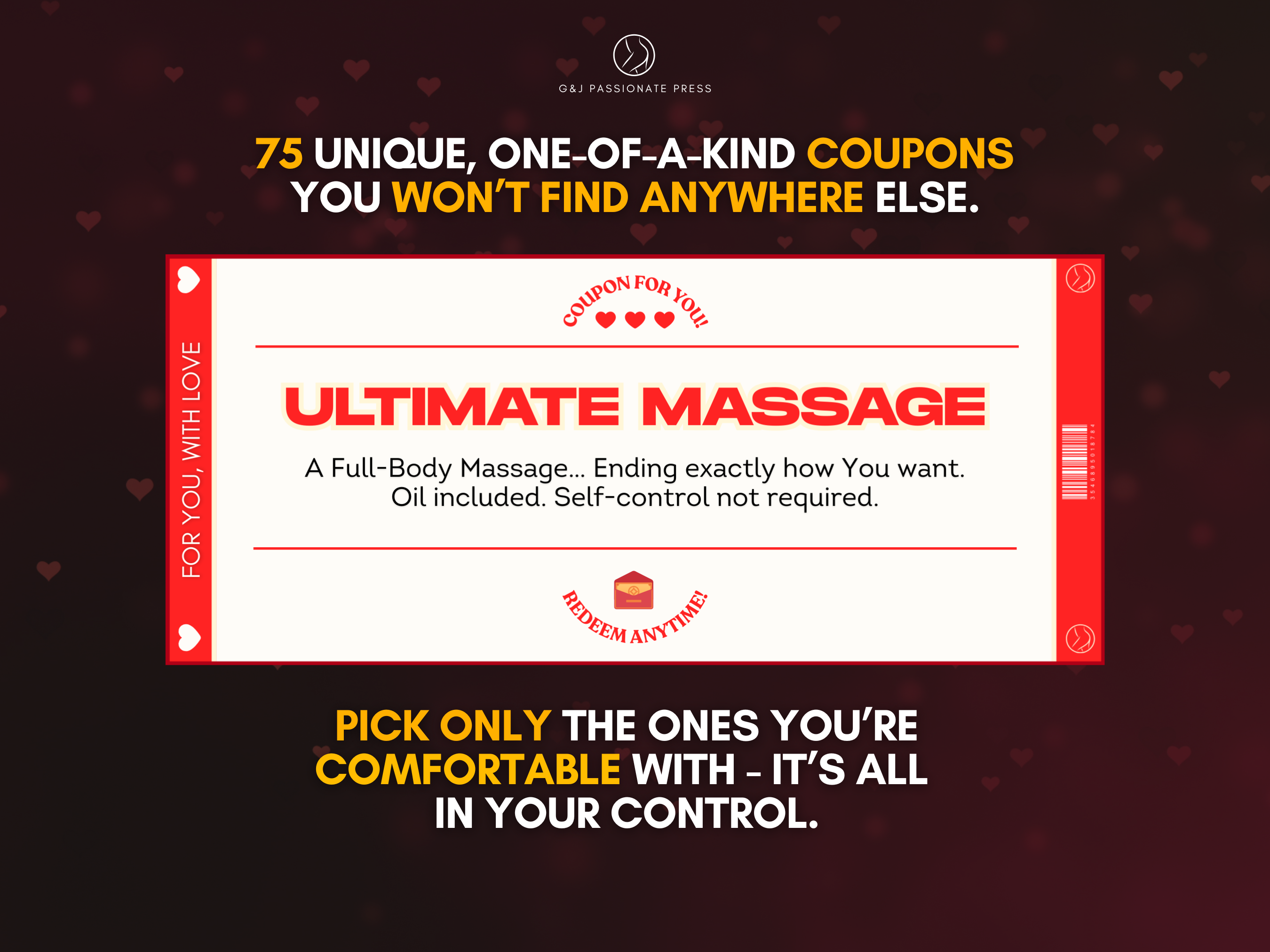 Large coupon preview for an ultimate massage reward, promoting 75 unique one-of-a-kind coupons with comfort-based choice
