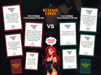 Revenge Cards sample card preview showing 100 extreme challenges for her and 100 extreme challenges for him