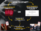Sex Roleplay Cards how-to-start graphic showing random card selection, table of contents, preparation, costumes, and roleplay setup