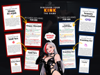 Discover Your Kink card game preview showing kink cards for her and him with sample prompts