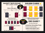 Naughty Truth or Dare Sex Cards rules preview showing truth and dare decks, golden cards, and end game rules