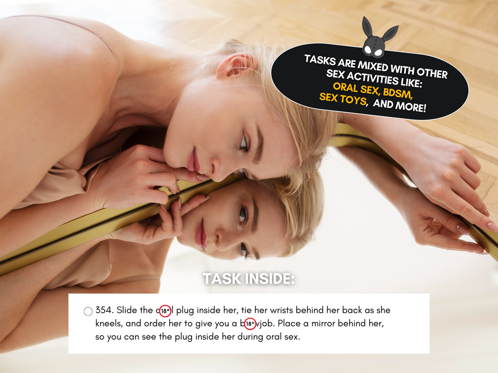 600 Anal Sex Tasks sample preview showing anal tasks mixed with oral sex, BDSM, sex toys, and other adult activities