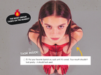 650 Blowjob Tasks sample task preview showing a submissive woman and a lipstick task from the printable task collection