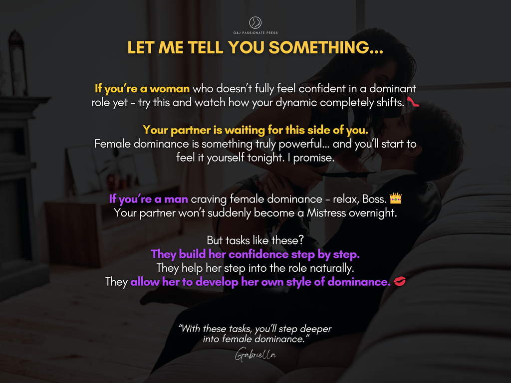 Light Femdom Tasks confidence-building graphic explaining how women can step into female dominance and how couples can explore femdom naturally