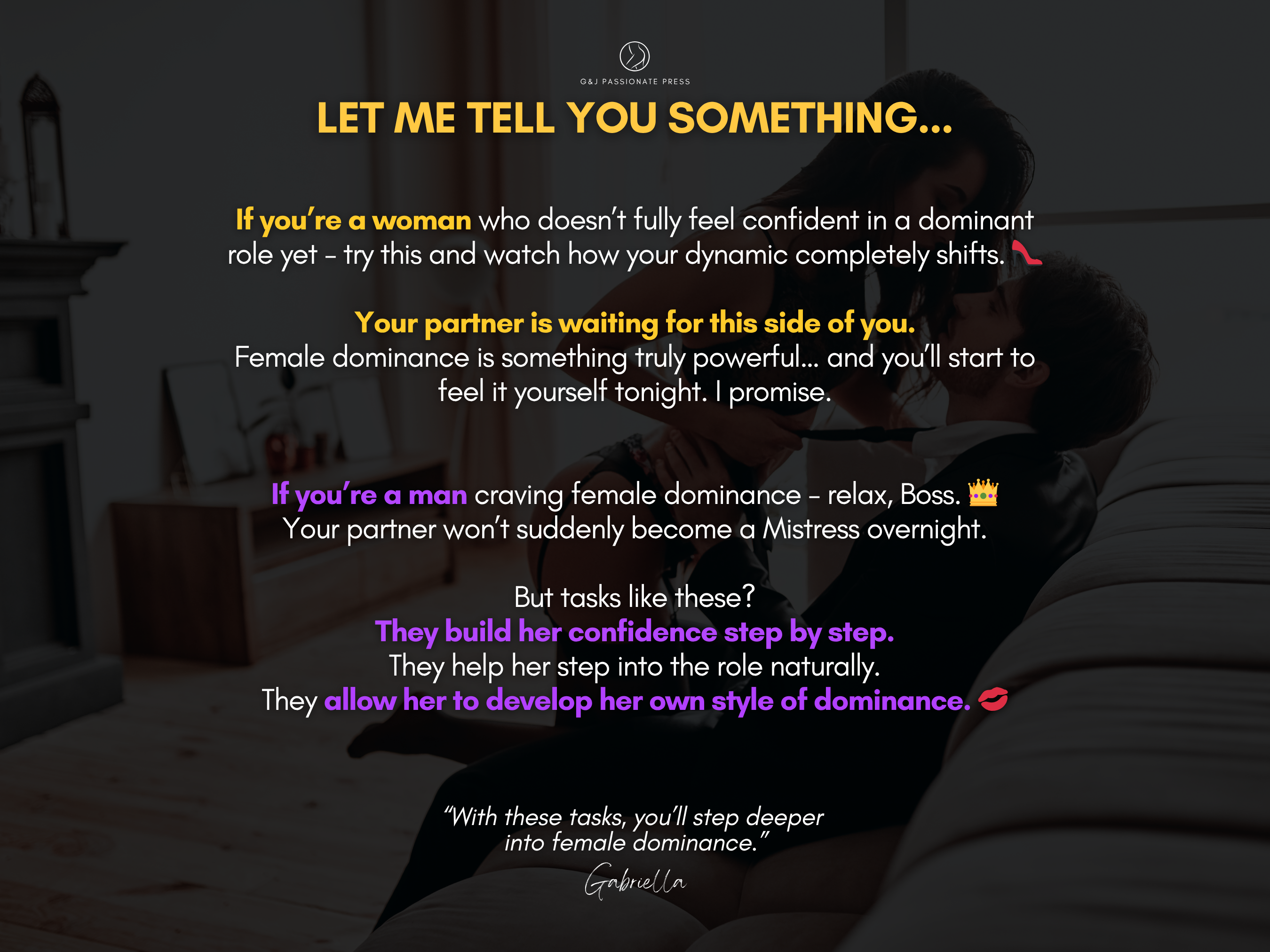 Light Femdom Tasks confidence-building graphic explaining how women can step into female dominance and how couples can explore femdom naturally