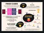 Naughty Truth or Dare Sex Cards rules preview showing finish cards, safe word, rewards, and unique game features