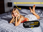 Task example graphic showing a woman on a bed and highlighting that all challenges were tested on a real submissive woman