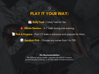 700 Sex Tasks play guide graphic showing daily tasks, whole sessions, pick and prepare mode, and random task selection