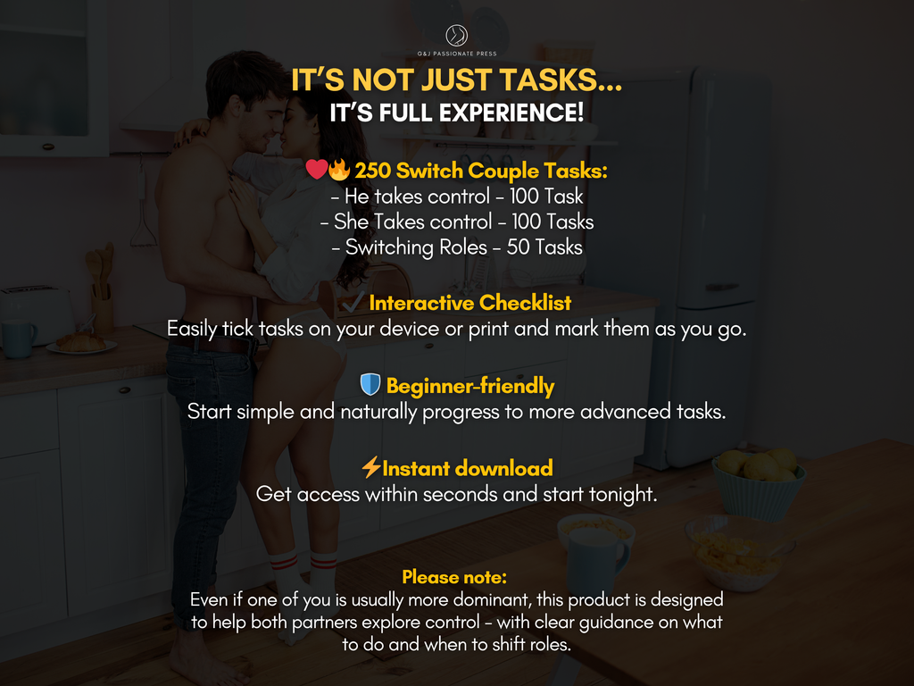 250 Switch Couple Tasks product feature graphic showing tasks where he takes control, she takes control, and both partners switch roles