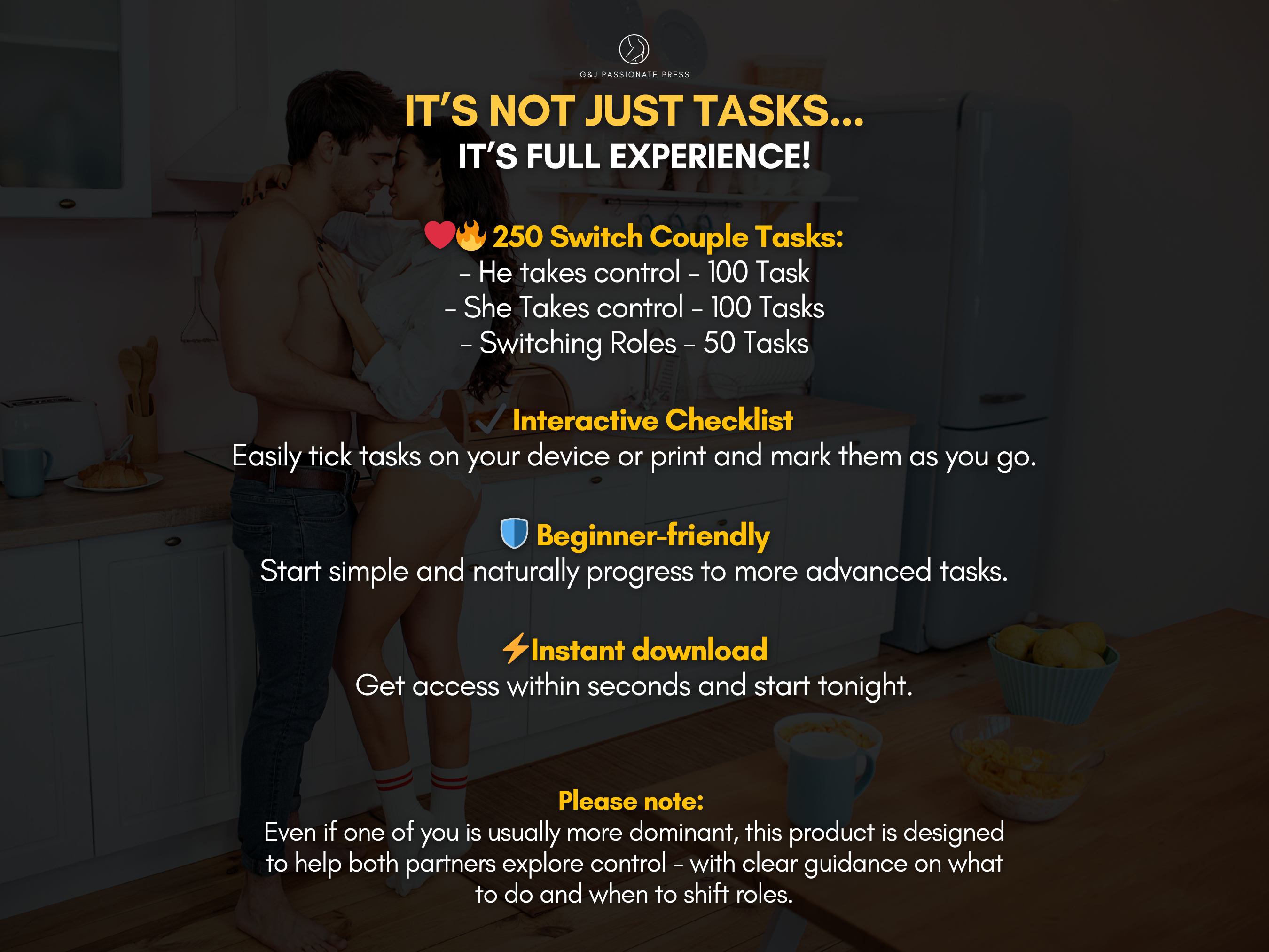 250 Switch Couple Tasks product feature graphic showing tasks where he takes control, she takes control, and both partners switch roles