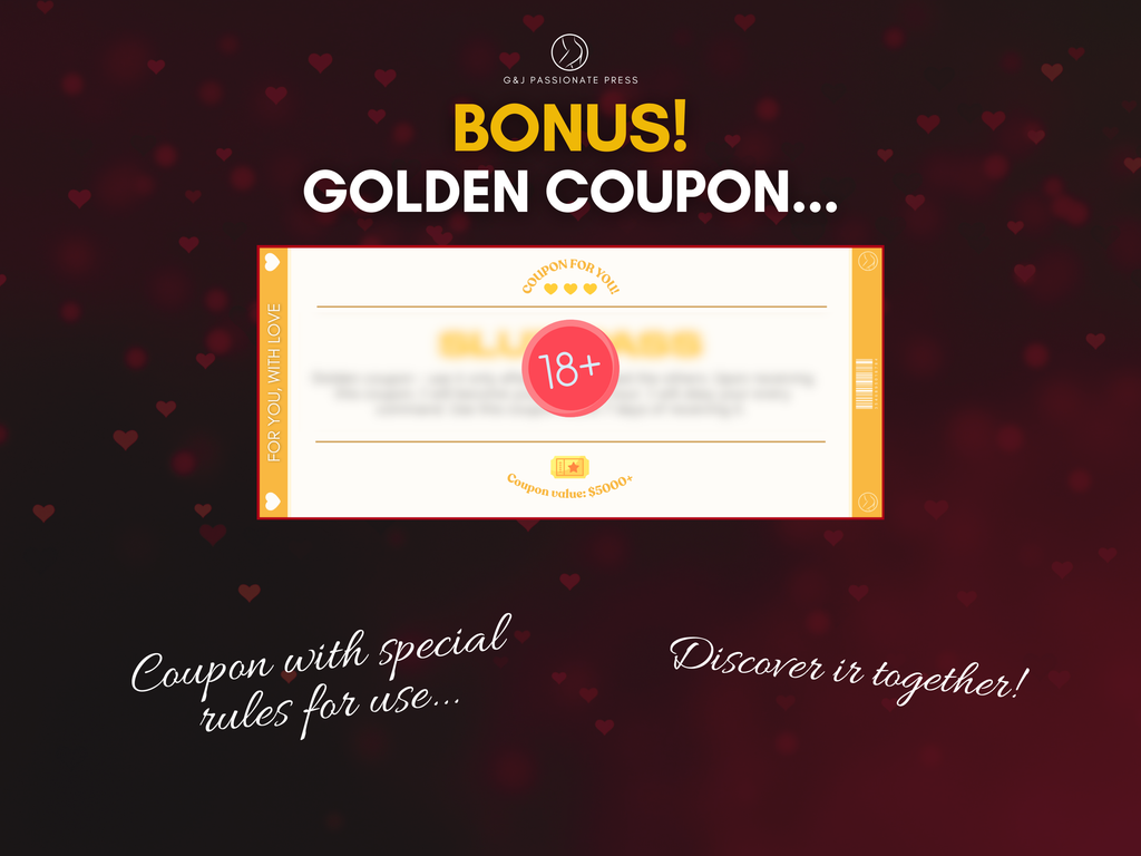 Bonus golden coupon graphic with a blurred 18+ coupon preview and romantic heart background for a couples coupon book