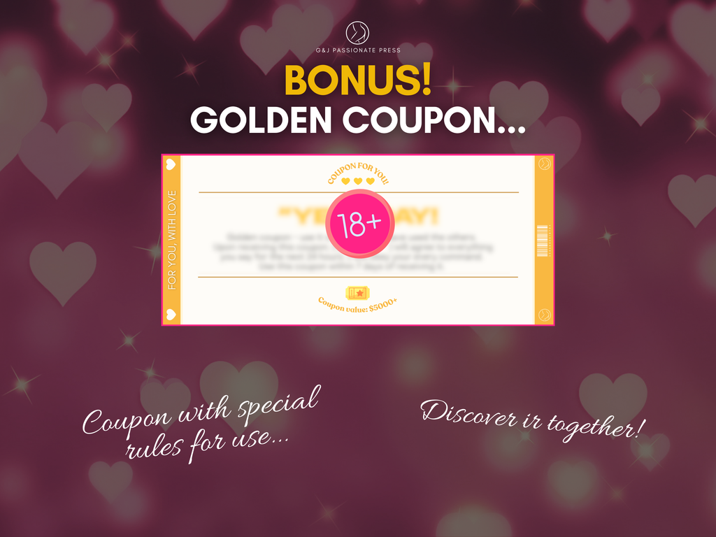 Bonus golden coupon graphic with a blurred 18+ coupon preview on a pink romantic heart background