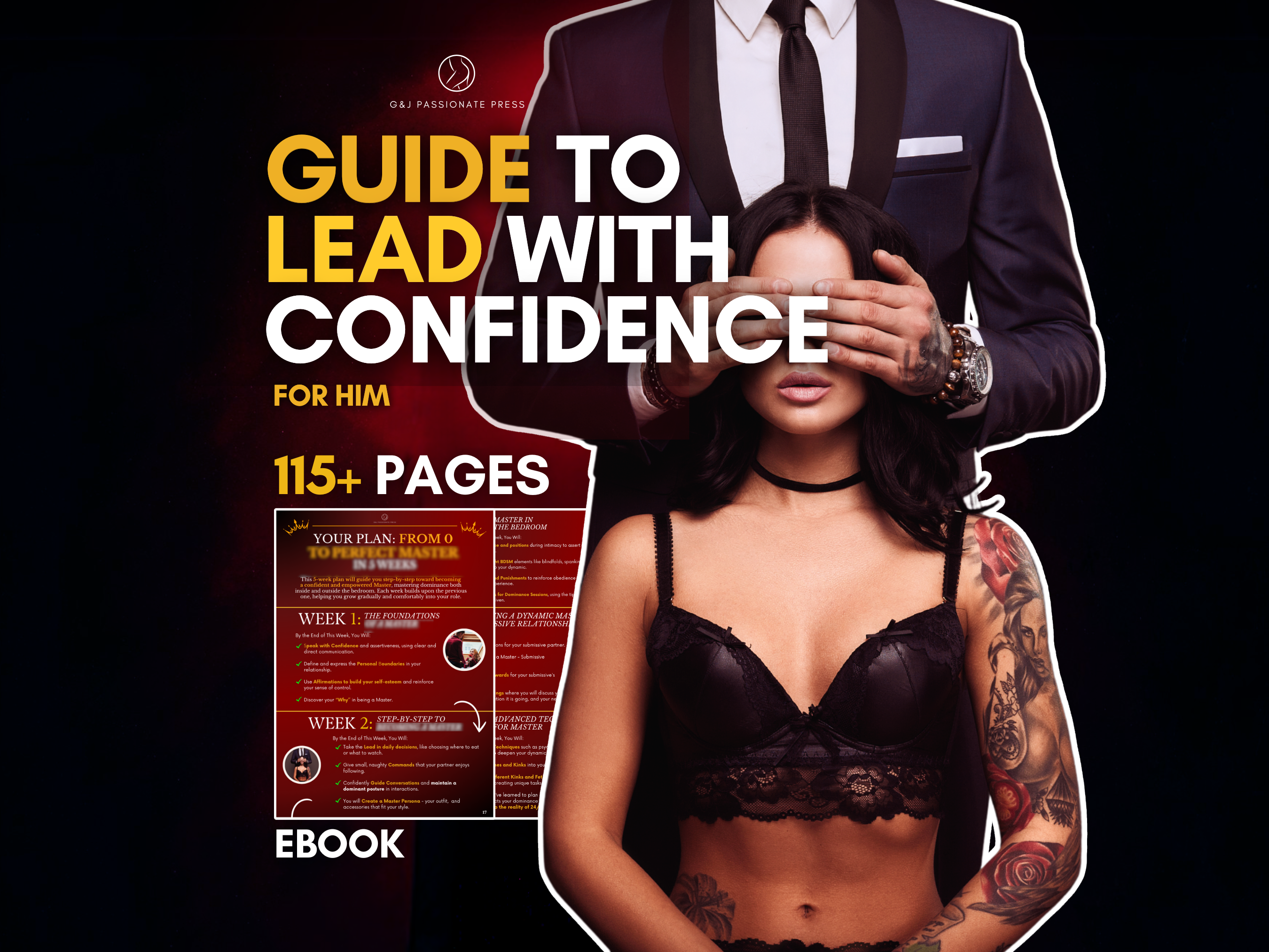 Guide to Lead with confidence for man ebook cover graphic showing a leadership guide with 115+ pages
