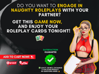 Sex Roleplay Cards promotional graphic with an adult woman in costume and a call to start naughty roleplays with your partner